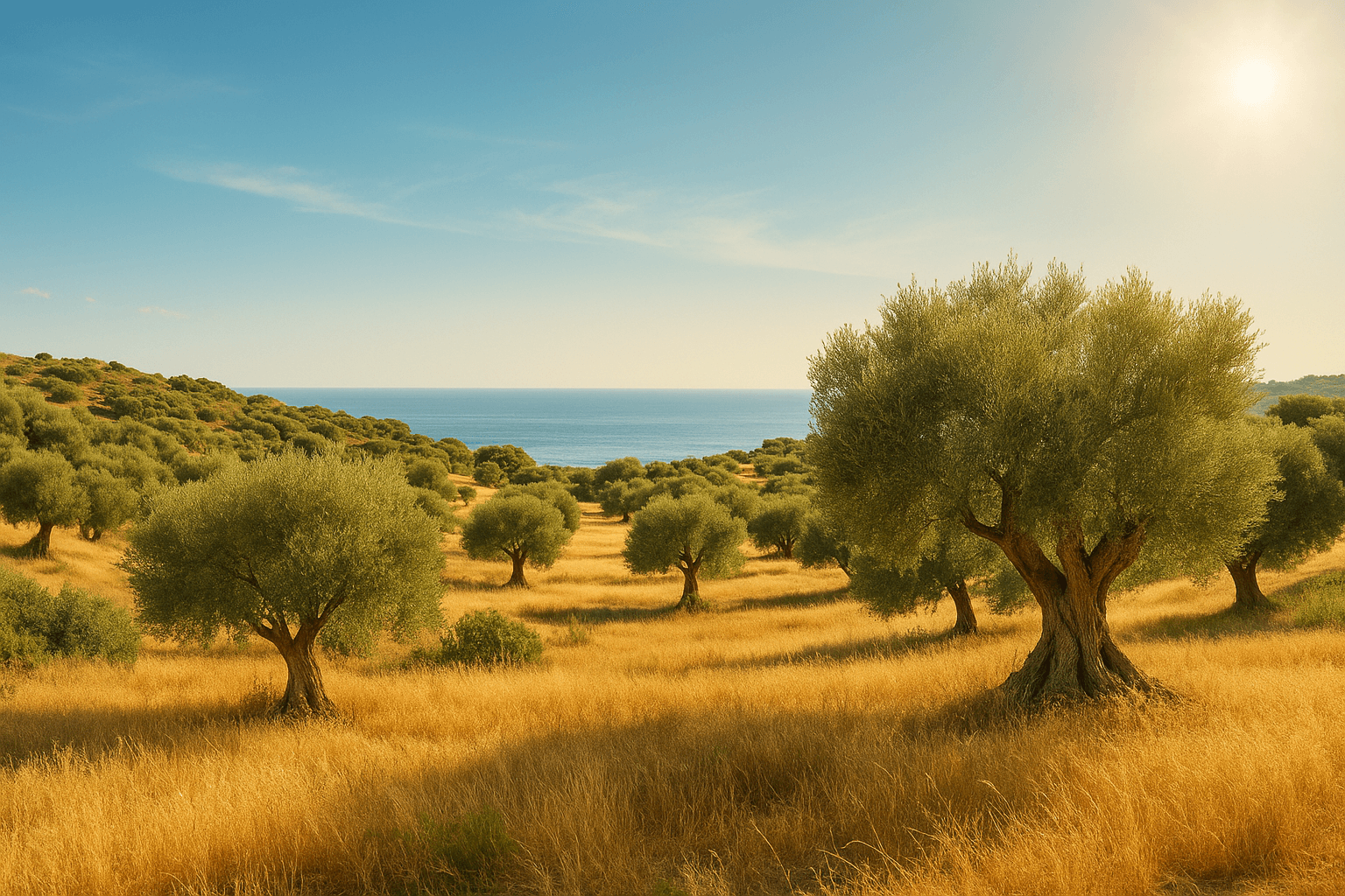 Ελαιώνας με την ανατολή του ηλίου